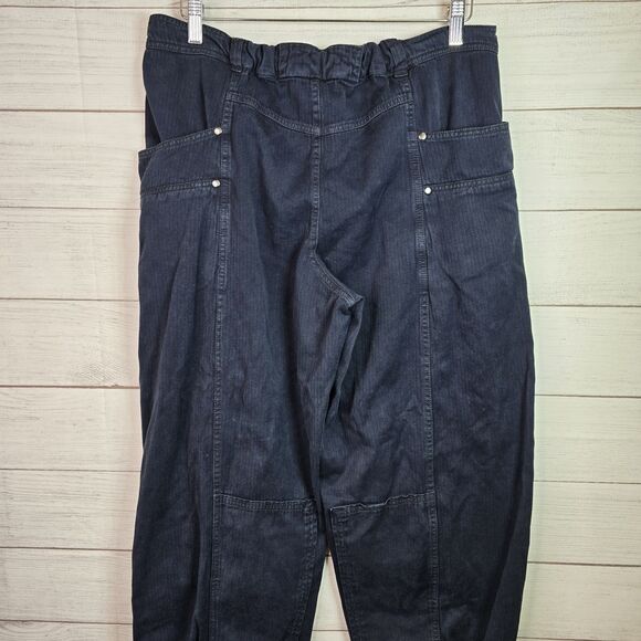 Free People Baggy Double Knee Navy Pants Women’s Size 6 Elastic Waist - Picture 4 of 11